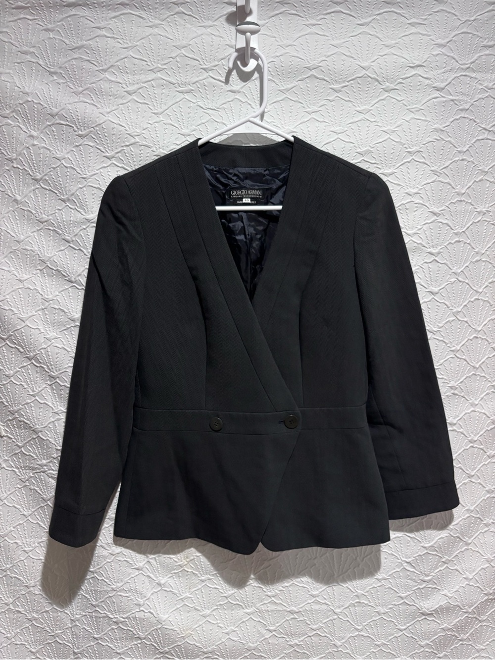 Vintage 1996 Giorgio Armani Black Herringbone Blazer Made Italy Sz 40
